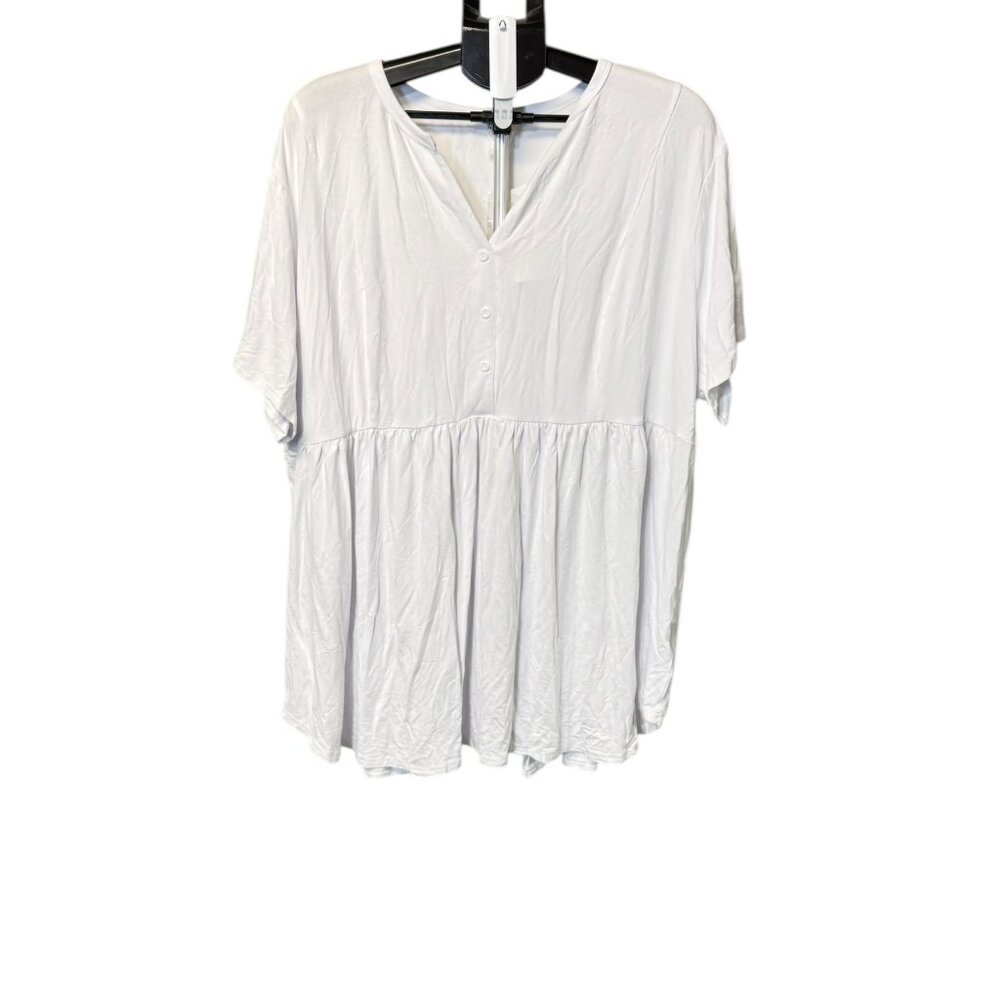 Women's NWT Shijiali Henley V Button Neck Flowy Tunic - 4X - White
